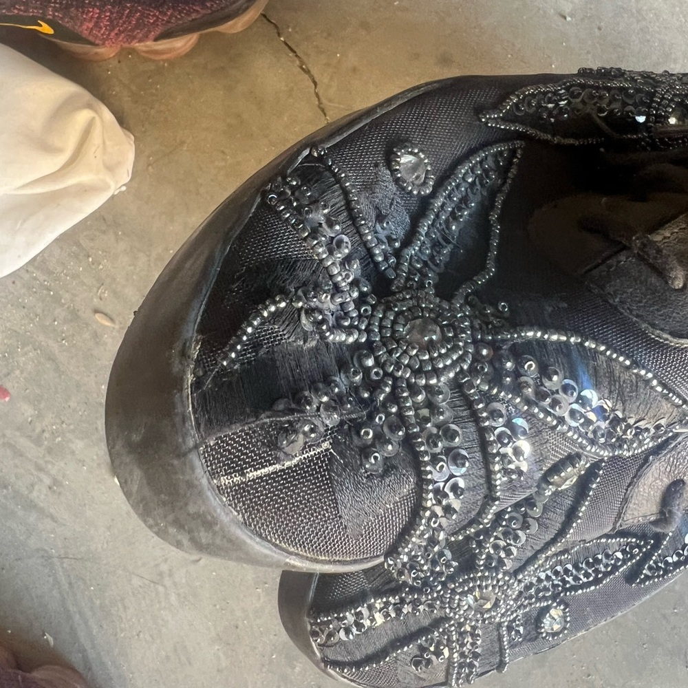 Onex Black Beaded Slip-On Shoes - Picture 3 of 5